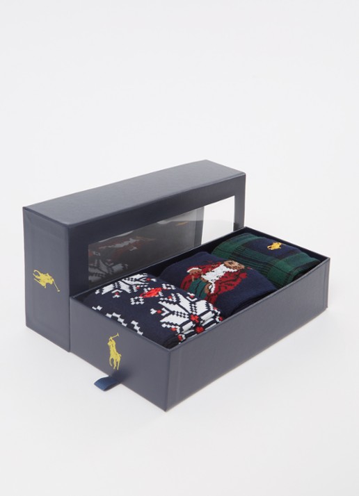 Ralph Lauren Sokken in katoenblend met print in 3-pack giftbox - detail 2 donkerblauw