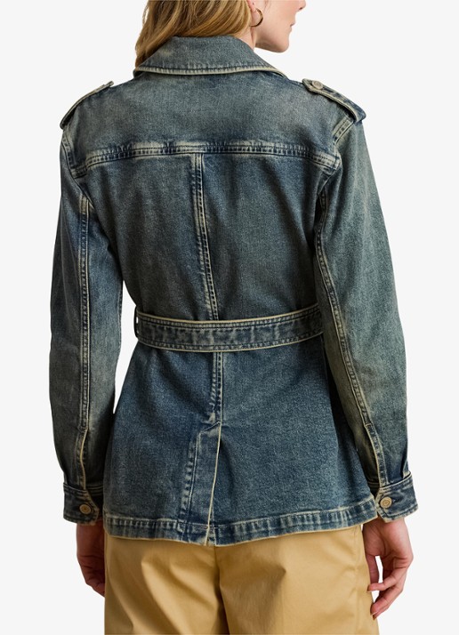 Ralph Lauren Spijkerjas met ceintuur - achterkant haze wash / indigo