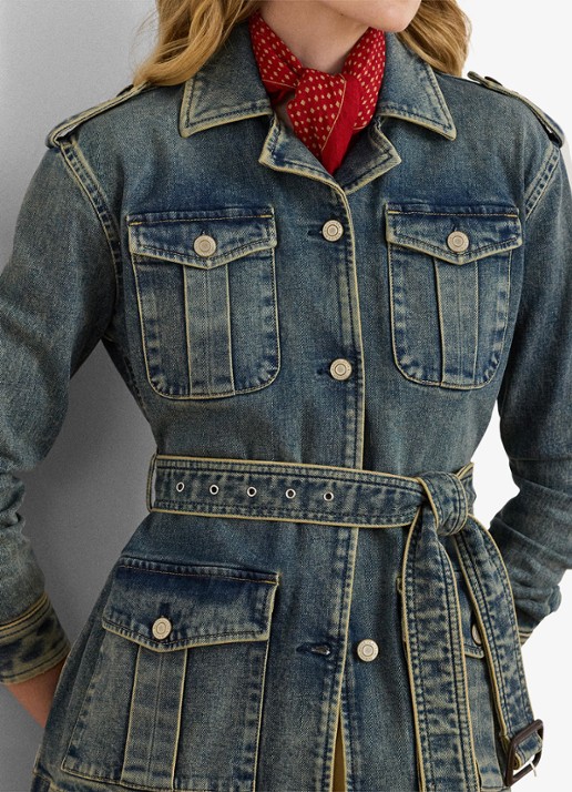 Ralph Lauren Spijkerjas met ceintuur - detail 3 haze wash / indigo