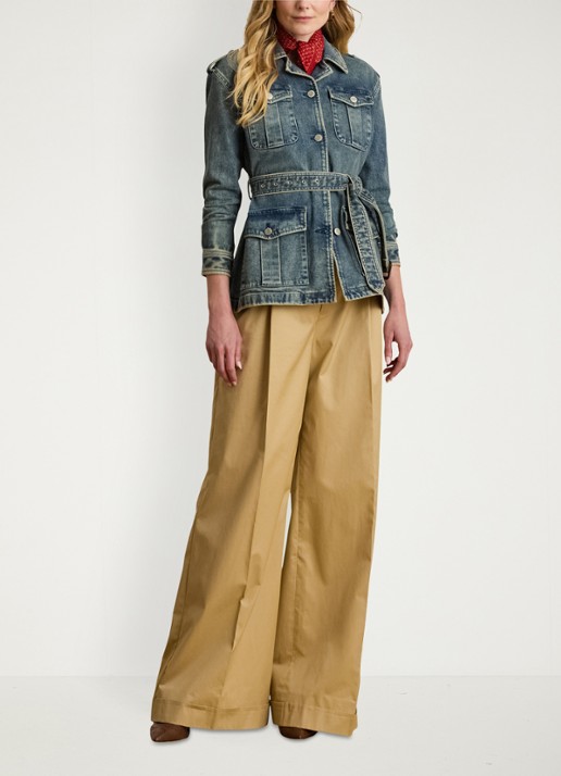 Ralph Lauren Spijkerjas met ceintuur - voorkant 5 haze wash / indigo