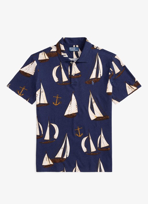 Ralph Lauren Standard fit polo in linnenblend met print - voorkant 3 nautical traverse / blauw