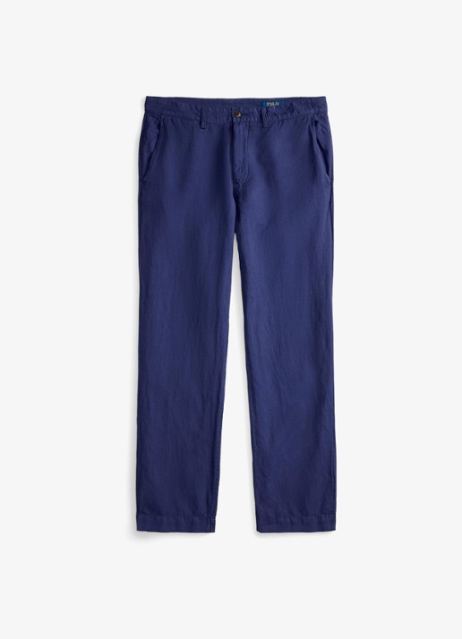 Ralph Lauren Straight fit chino in linnenblend - voorkant new classic navy / donkerblauw