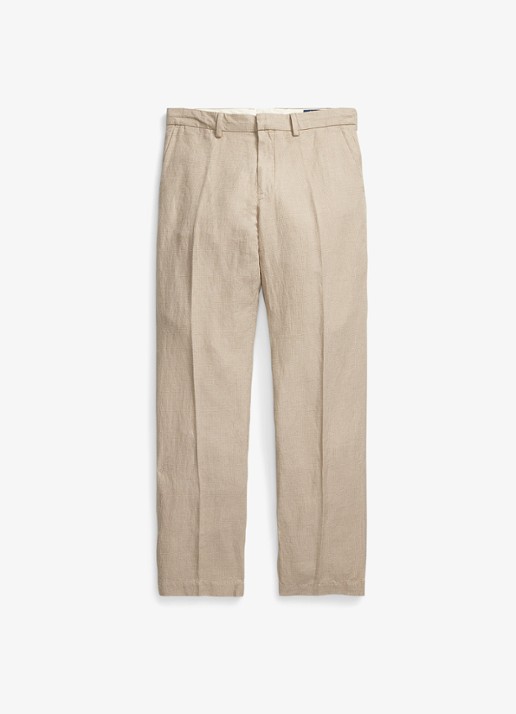 Ralph Lauren Straight fit chino in linnenblend - voorkant 4 madison tan/multi