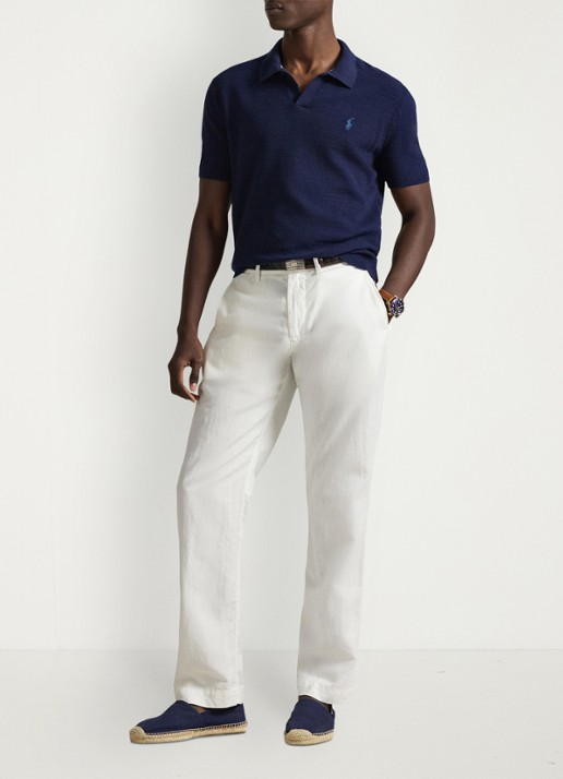 Ralph Lauren Straight fit chino in linnenblend - voorkant 2 white / wit