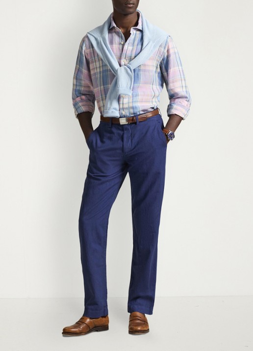 Ralph Lauren Straight fit chino in linnenblend - voorkant 3 dusty azure-31rh