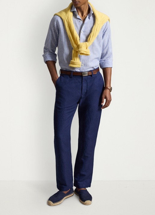 Ralph Lauren Straight fit chino in linnenblend - voorkant 4 newport navy mini houndstooth
