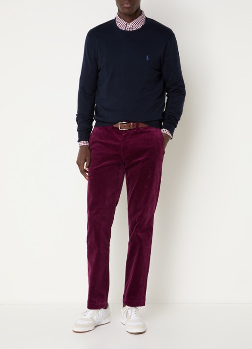 Ralph Lauren Straight fit chino van corduroy met stretch - voorkant 3 aubergine