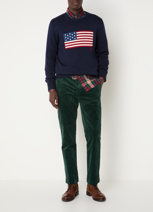Ralph Lauren Straight fit chino van corduroy met stretch - voorkant 5 donkergroen
