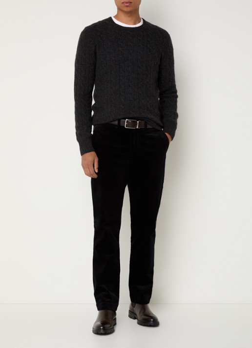 Ralph Lauren Straight fit chino van corduroy met stretch - voorkant 2 zwart
