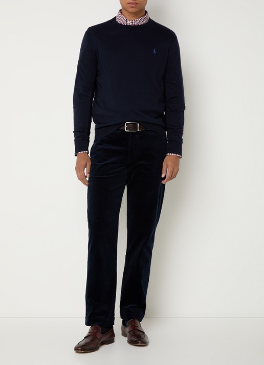 Ralph Lauren Straight fit chino van corduroy met stretch - voorkant 2 donkerblauw
