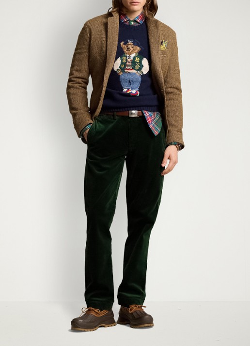 Ralph Lauren Straight fit chino van corduroy met stretch - voorkant 2 college green / donkergroen