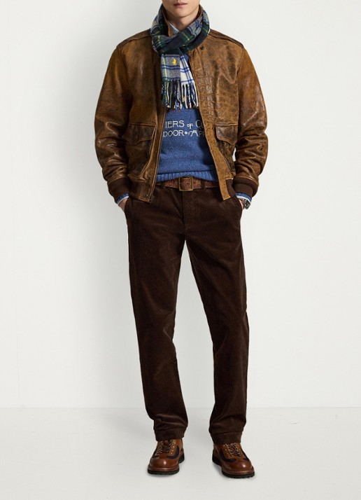 Ralph Lauren Straight fit chino van corduroy met stretch - voorkant 2 dark beech / donkerbruin