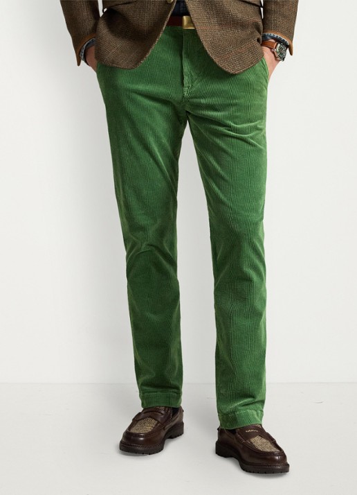 Ralph Lauren Straight fit chino van corduroy met stretch - detail meadow green / groen