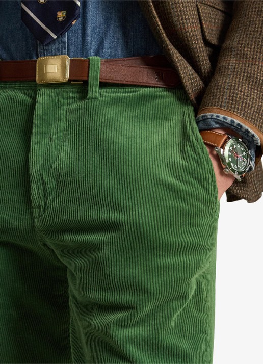 Ralph Lauren Straight fit chino van corduroy met stretch - detail 2 meadow green / groen