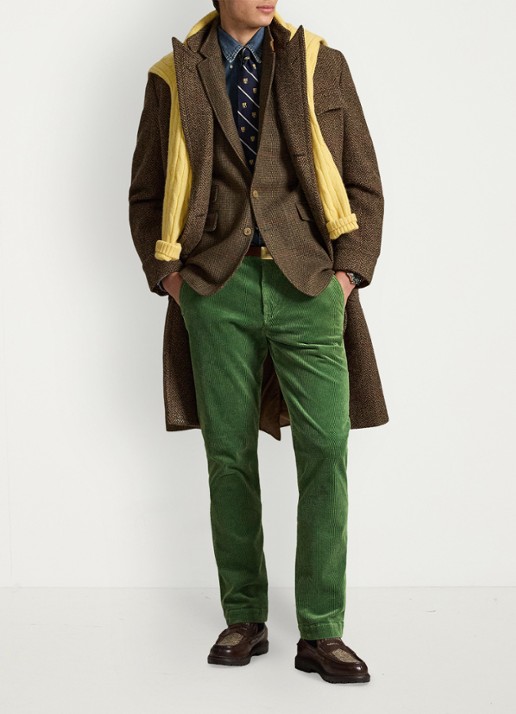 Ralph Lauren Straight fit chino van corduroy met stretch - voorkant 4 meadow green / groen