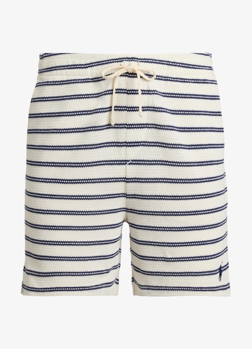 Ralph Lauren Straight fit korte broek met streepprint - voorkant 4 pale cream/newport navy-zyrs
