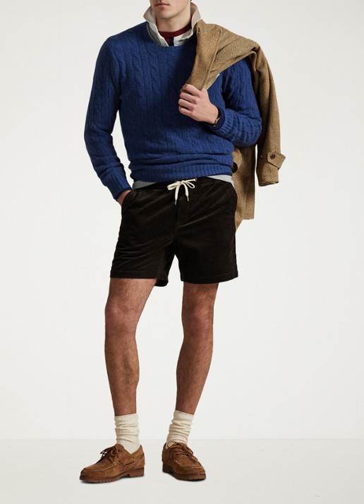Ralph Lauren Straight fit korte broek van corduroy - voorkant 2 madison brown / donkerbruin