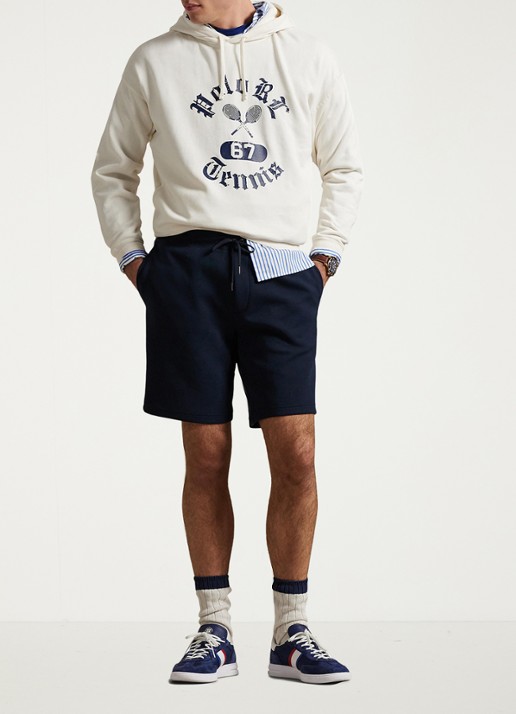 Ralph Lauren Straight fit korte joggingbroek met logo en steekzakken - voorkant 4 aviator navy / blauw