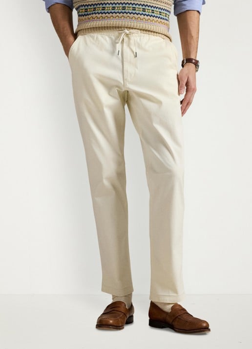 Ralph Lauren Straight fit pantalon met trekkoord - detail creme