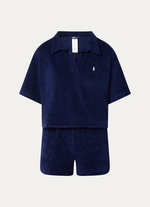 Ralph Lauren Strandset van badstof met logo - voorkant donkerblauw