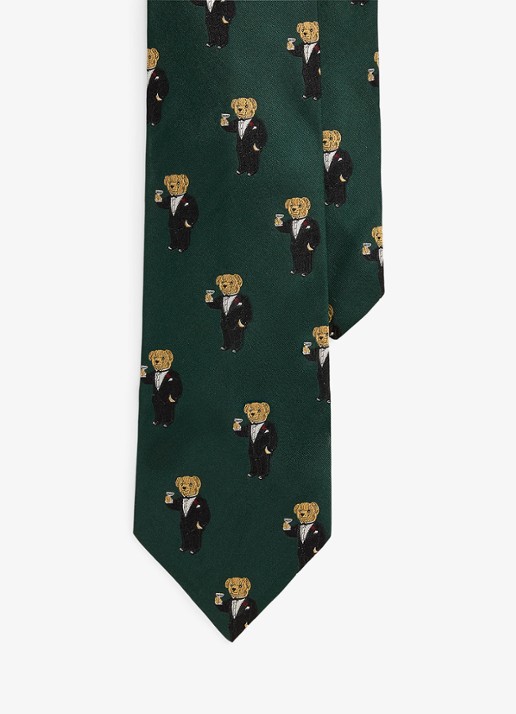 Ralph Lauren Stropdas van zijde met print  - voorkant donkergroen