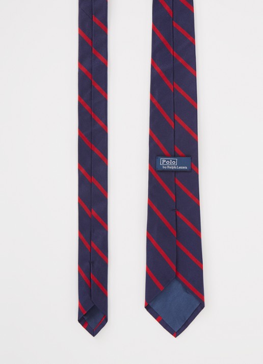 Ralph Lauren Stropdas van zijde met streepprint - detail 3 navy/red