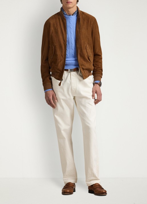 Ralph Lauren Suède bomberjack met logoborduring - voorkant 4 country brown / bruin