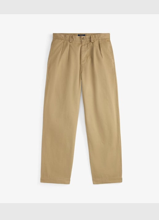 Ralph Lauren Suffield relaxed fit chino met plooidetail - voorkant khaki hill / khaki