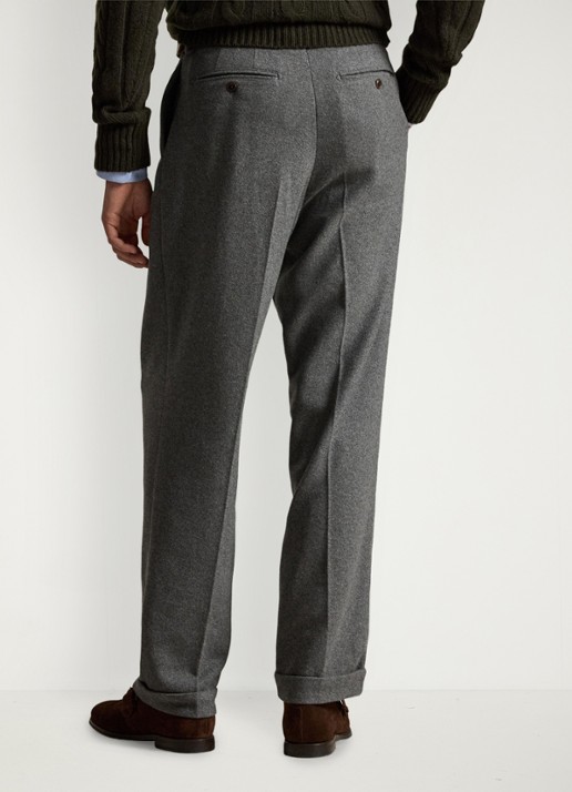 Ralph Lauren Suffield relaxed fit pantalon in wolblend met plooidetail - achterkant 3 medium grey / middengrijs