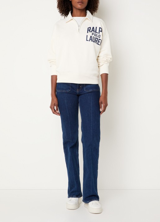 Ralph Lauren Sweater met halve rits en logoborduring - voorkant 4 gebroken wit