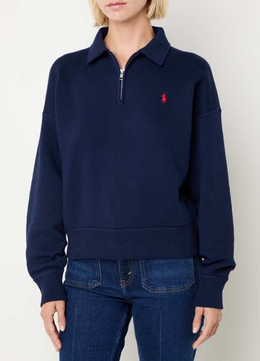 Ralph Lauren Sweater met halve rits en logoborduring - detail 4 donkerblauw