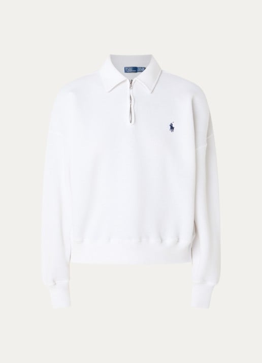 Ralph Lauren Sweater met halve rits en logoborduring - voorkant 3 wit