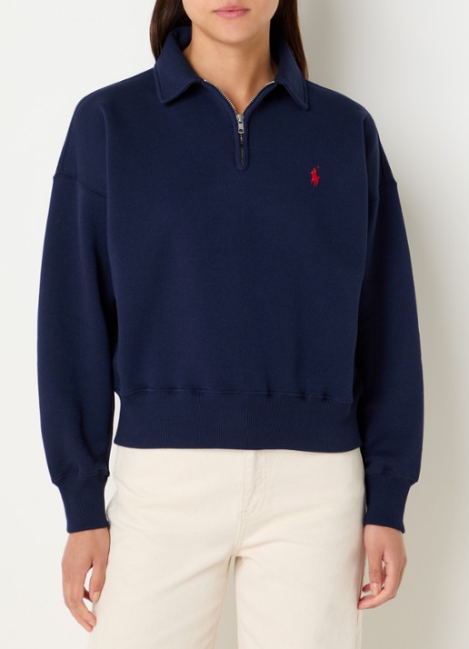 Ralph Lauren Sweater met halve rits en logoborduring - detail 4 donkerblauw