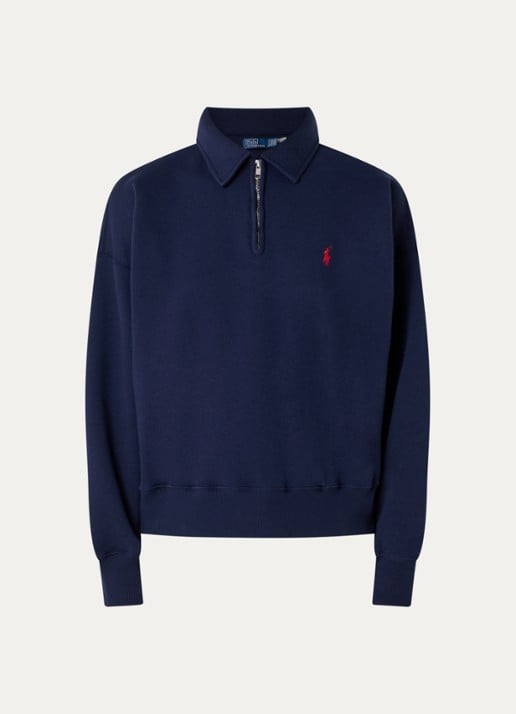 Ralph Lauren Sweater met halve rits en logoborduring - voorkant 2 donkerblauw