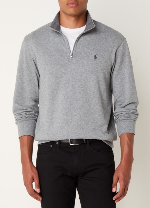 Ralph Lauren Sweater met halve rits en logoborduring - detail 4 steel heather