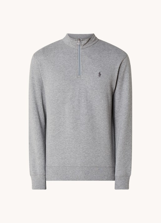 Ralph Lauren Sweater met halve rits en logoborduring - voorkant steel heather