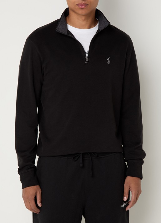 Ralph Lauren Sweater met halve rits en logoborduring - detail zwart