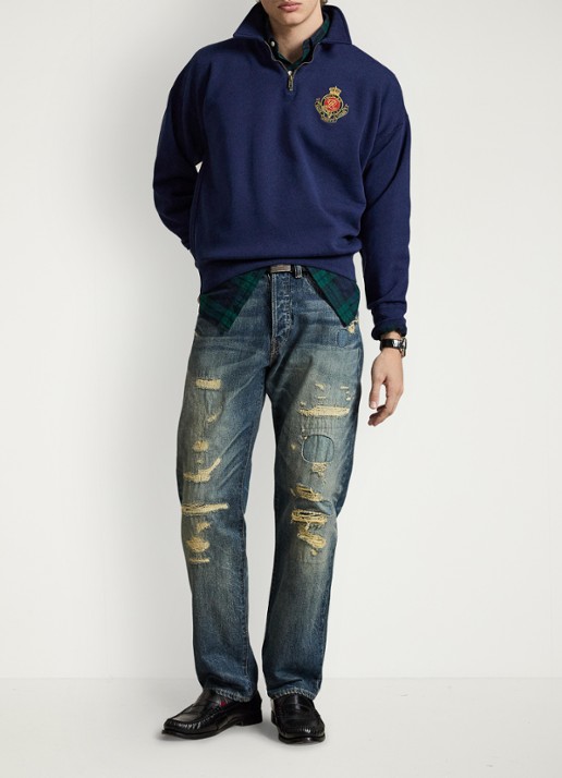 Ralph Lauren Sweater met halve rits en logoborduring - voorkant 5 donkerblauw