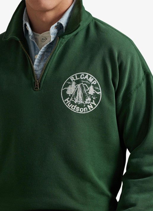 Ralph Lauren Sweater met halve rits en logoprint - detail 2 grass green / groen