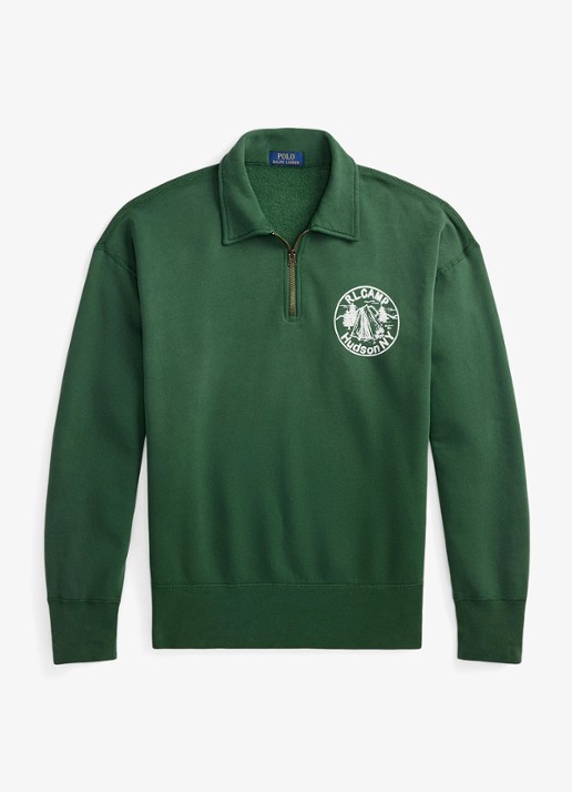 Ralph Lauren Sweater met halve rits en logoprint - voorkant 3 grass green / groen