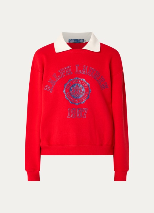 Ralph Lauren Sweater met kraag en logoprint - voorkant rood