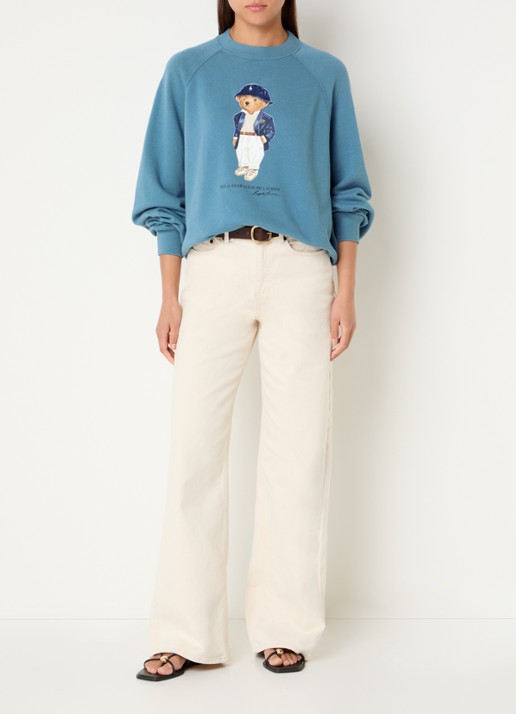 Ralph Lauren Sweater met logoprint - voorkant 2 staalblauw
