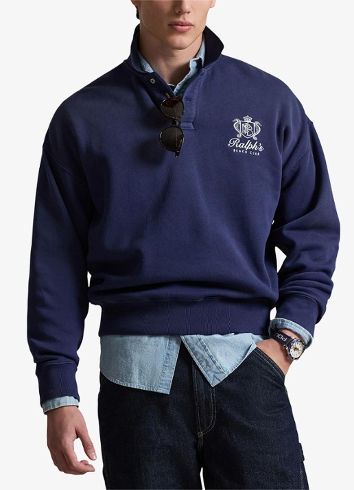 Ralph Lauren Sweater met polokraag en logo - voorkant 2 dark cobalt / donkerblauw