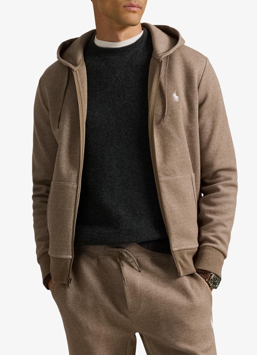 Ralph Lauren Sweatvest met steekzakken en logoborduring - detail brown heather / bruin