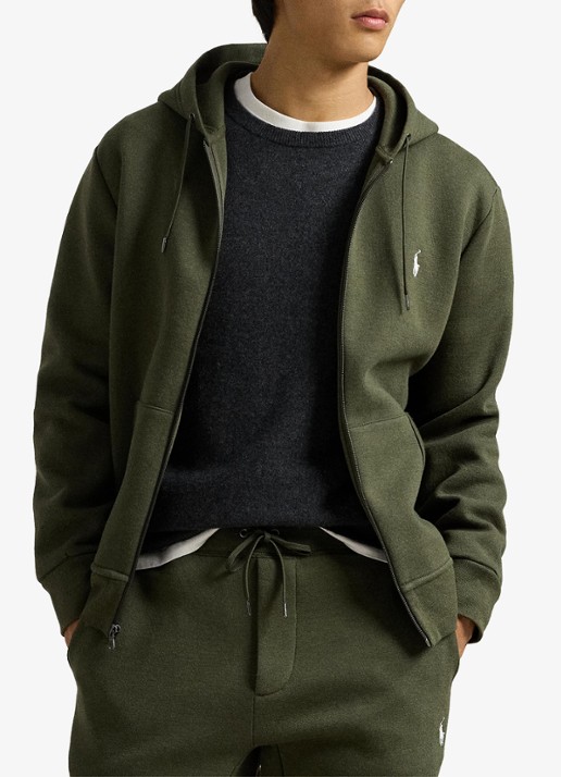 Ralph Lauren Sweatvest met steekzakken en logoborduring - detail alphine heather / legergroen