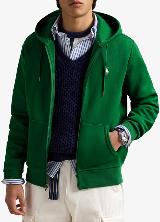 Ralph Lauren Sweatvest met steekzakken en logoborduring - detail tennis green / donkergroen