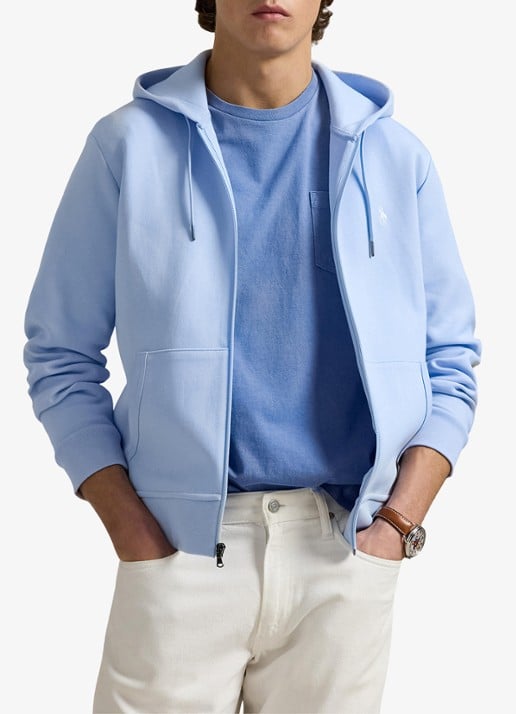 Ralph Lauren Sweatvest met steekzakken en logoborduring - detail office blue / lichtblauw