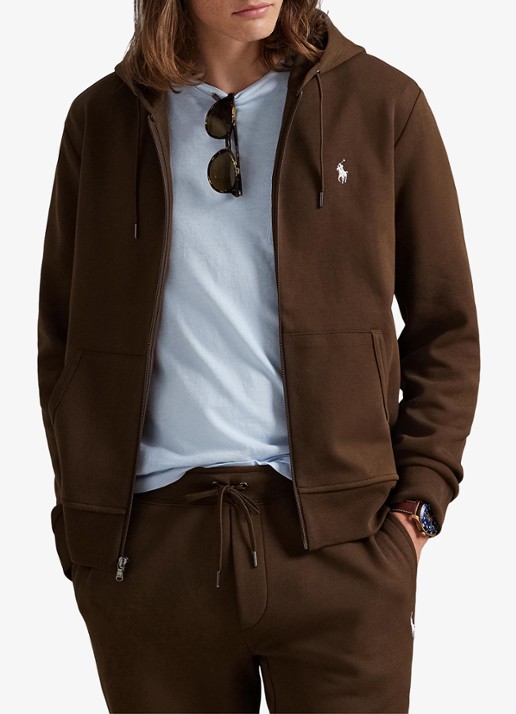 Ralph Lauren Sweatvest met steekzakken en logoborduring - detail branch brown / bruin