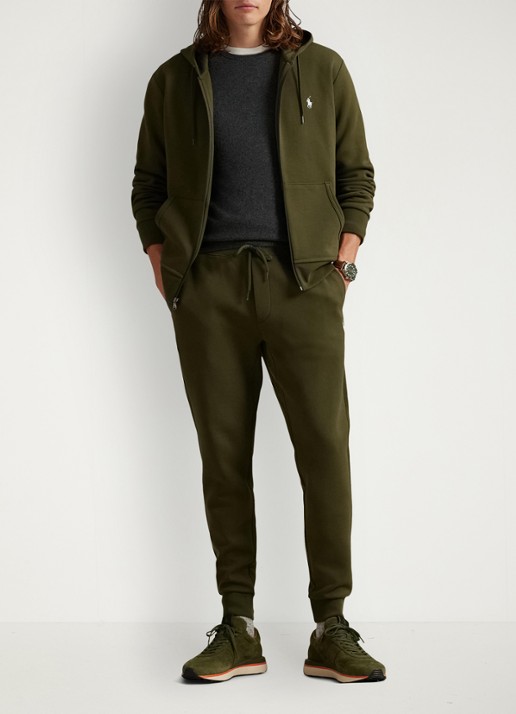 Ralph Lauren Sweatvest met steekzakken en logoborduring - voorkant company olive / olijfgroen