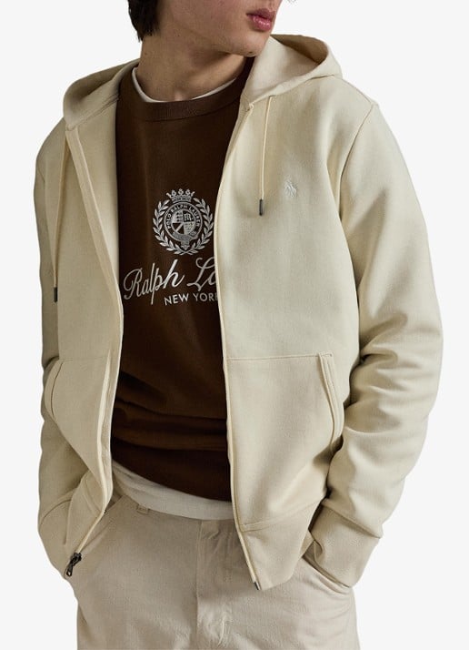 Ralph Lauren Sweatvest met steekzakken en logoborduring - voorkant 2 guide cream / crème